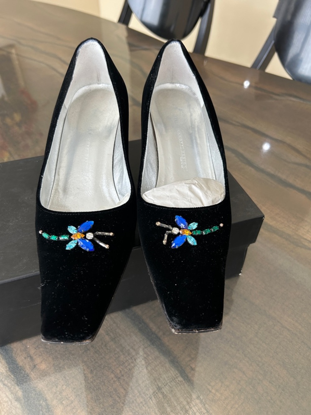 Giuseppe Zanotti Black Velvet Jeweled Dragonfly Pumps